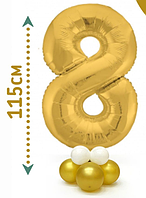 Фольгированная цифра 8 на стойке из шаров, набор шаров с золотой цифрой