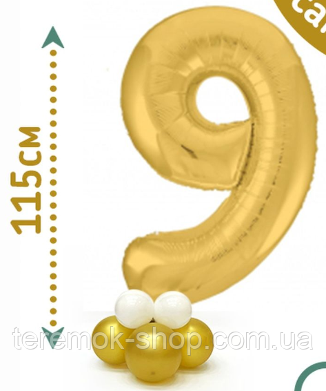 Фольгована цифра 9 на стійці з куль, набір куль із золотою цифрою, фото 1