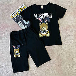 Комплект для хлопчика 2-а футболка + шорти Moschino Чорний 8018 Bambini, Черный, Унисекс, Лето, 104