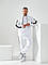 Чоловічий спортивний костюм весняний білого кольору з чорними смужками - худи вільного крою та штани, фото 3