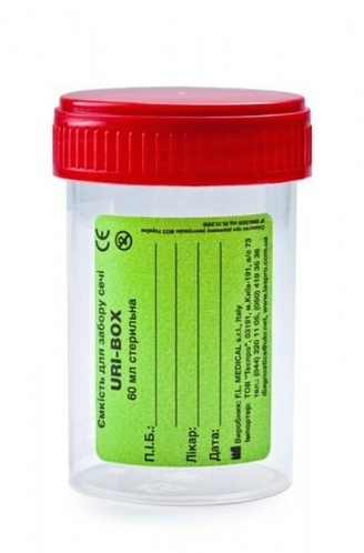 Емкость для сбора мочи URI-BOX 60 мл с крышкой и бумажной этикеткой ...
