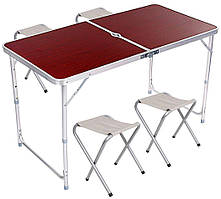 Розкладний стіл для пікніка з 4 стільцями, розкладний алюмінієвий стіл-валіза, стіл для відпочинку на природі Коричневий