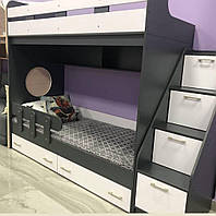 Двоярусне ліжко для дітей та підлітків Лунтик антрацит з білим