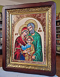 Ікона Святе Сімейство в темному дерев'яному фігурному кіоті під склом, розмір кіота 53×43, сюжет 30×40., фото 2