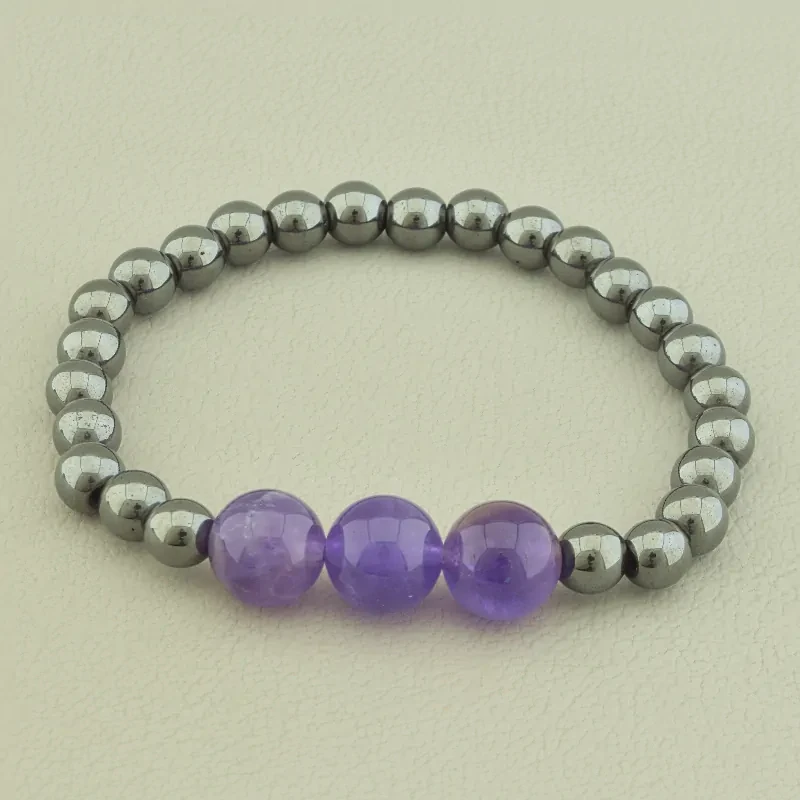 Браслет із натуральних каменів Гематит і Аметист, фото 1