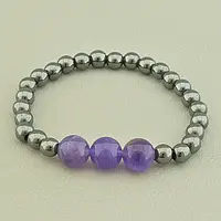 Браслет із натуральних каменів Гематит і Аметист