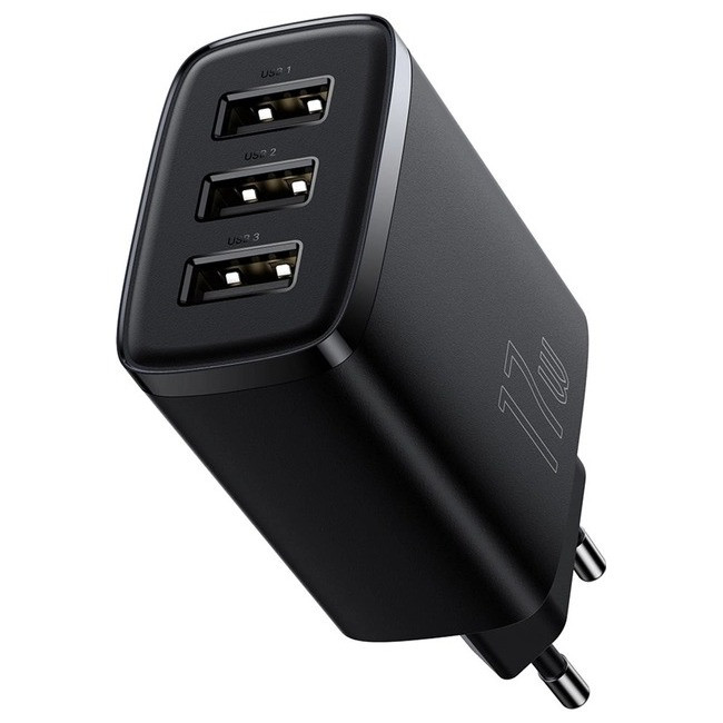 Зарядний пристрій USB Baseus Compact CCXJ020101 3USB QC Black, фото 1
