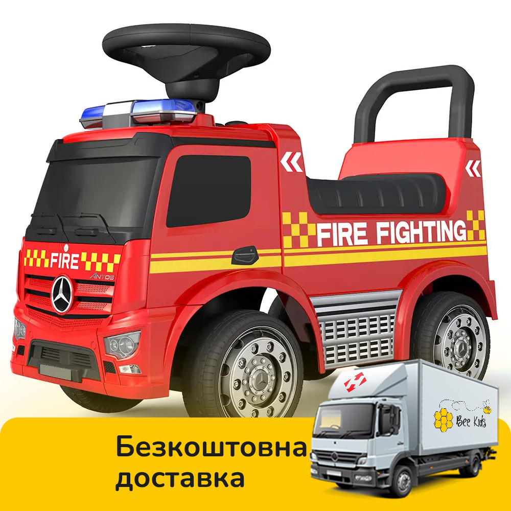 Дитяча каталка-толокар Mercedes (машинка, музика, на батарейці) Пожежна машина Bambi 657-3 Червоний, фото 1