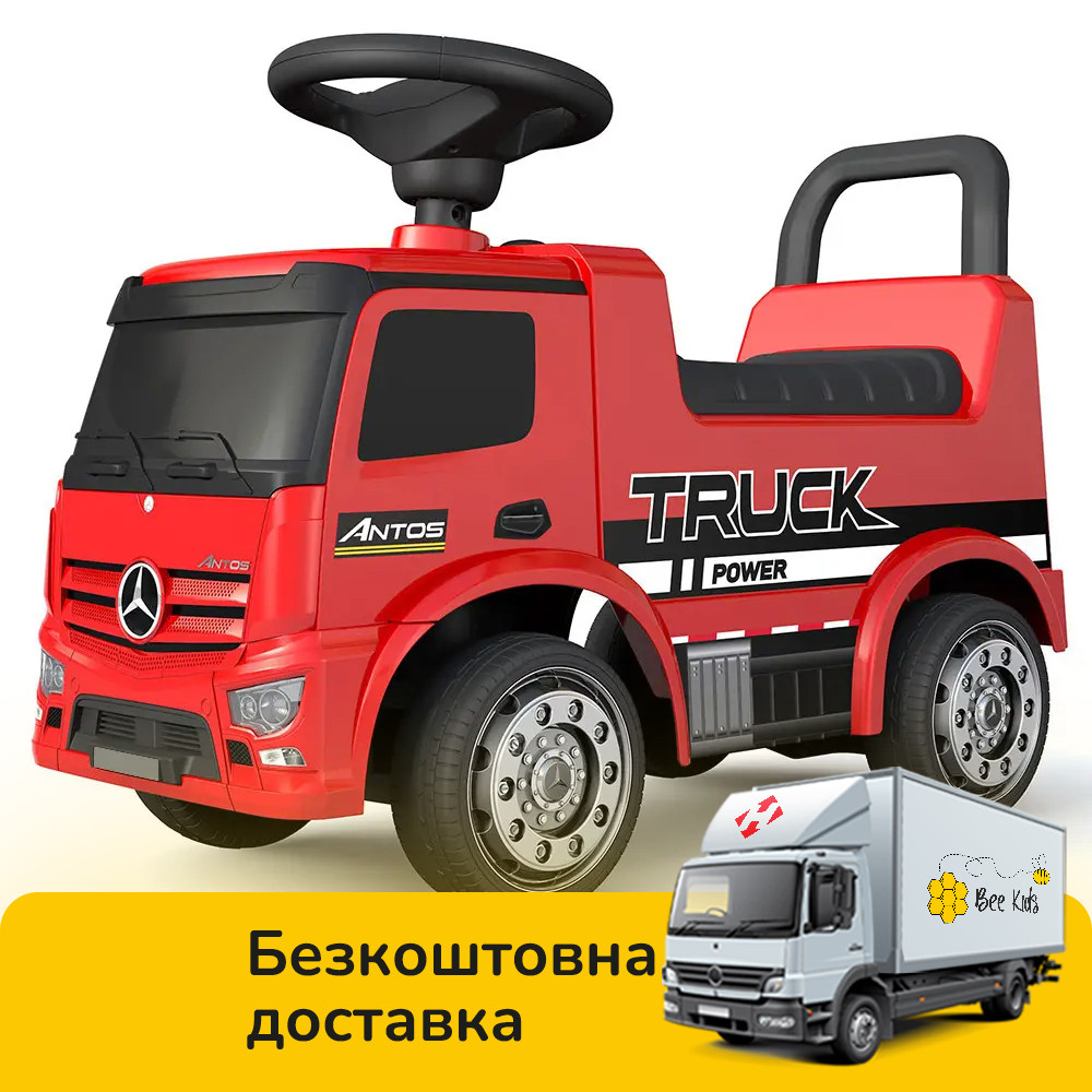 Дитяча каталка-толокар Mercedes (машинка, музика, на батарейці) Вантажівка Bambi 656-3 Червоний, фото 1