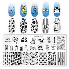 Пластина для стемпінгу прямокутна котики собачки лапки JinTian-Y070