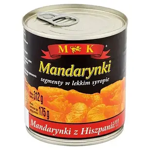 Мандарини консервовані в сиропі скибочками в ж/б MK (Польща), 312 г