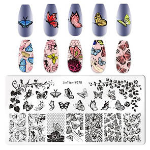 Пластина для стемпінгу прямокутна метелики завитки ChenJinTian Y78