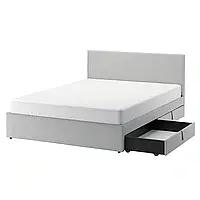 GLADSTAD Кровать с мягкой обивкой, 2 места для хранения, Kabusa светло-серый, 160x200 см