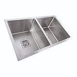 Кухонна мийка Platinum Handmade 7445 220 подвійна квадратний сифон 3,0/1,0, фото 2