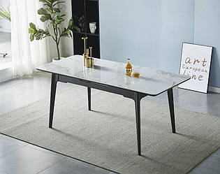 Стіл BERLIN CERAMIC 140(180)*80 білий глянець кераміка/чорний каркас