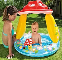 Надувний басейн дитячий Intex 57114 "Гриб" з навісом, розміром 102×89 см, від 1 до 3 років