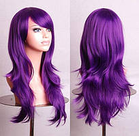Перука хвиляста фіолетова 60 см з подовженим чубчиком