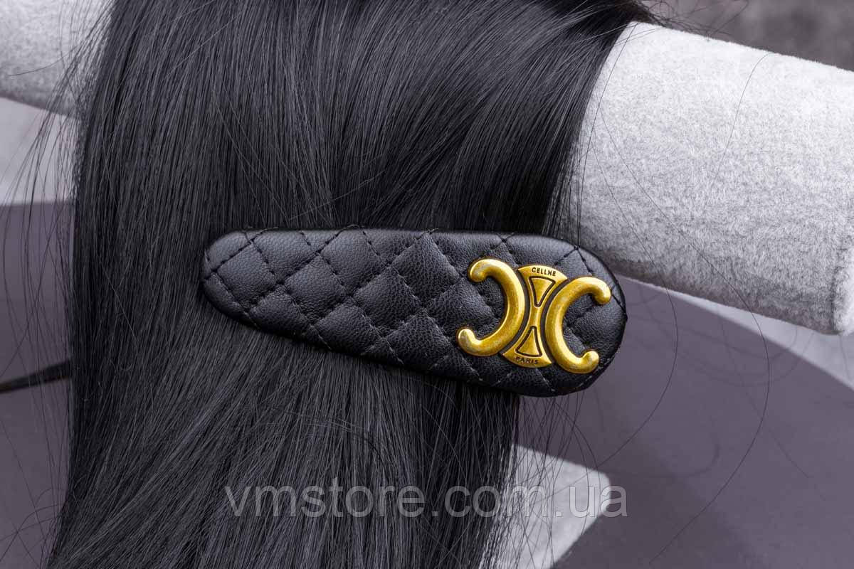 Шпилька для волосся тік-так, еко шкіра, чорна, фото 1