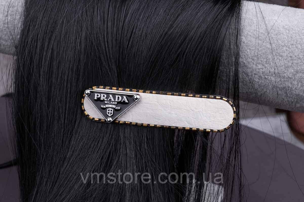 Шпилька для волосся тік-так, еко шкіра, біла, фото 1