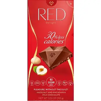 Молочний шоколад без цукру з лісовим горіхом і макадамією, Red Delight, 100 г