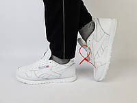 Женские и мужские кроссовки Reebok Classic Leather White белые. Обувь унисекс белая Рибок Классик Лизер