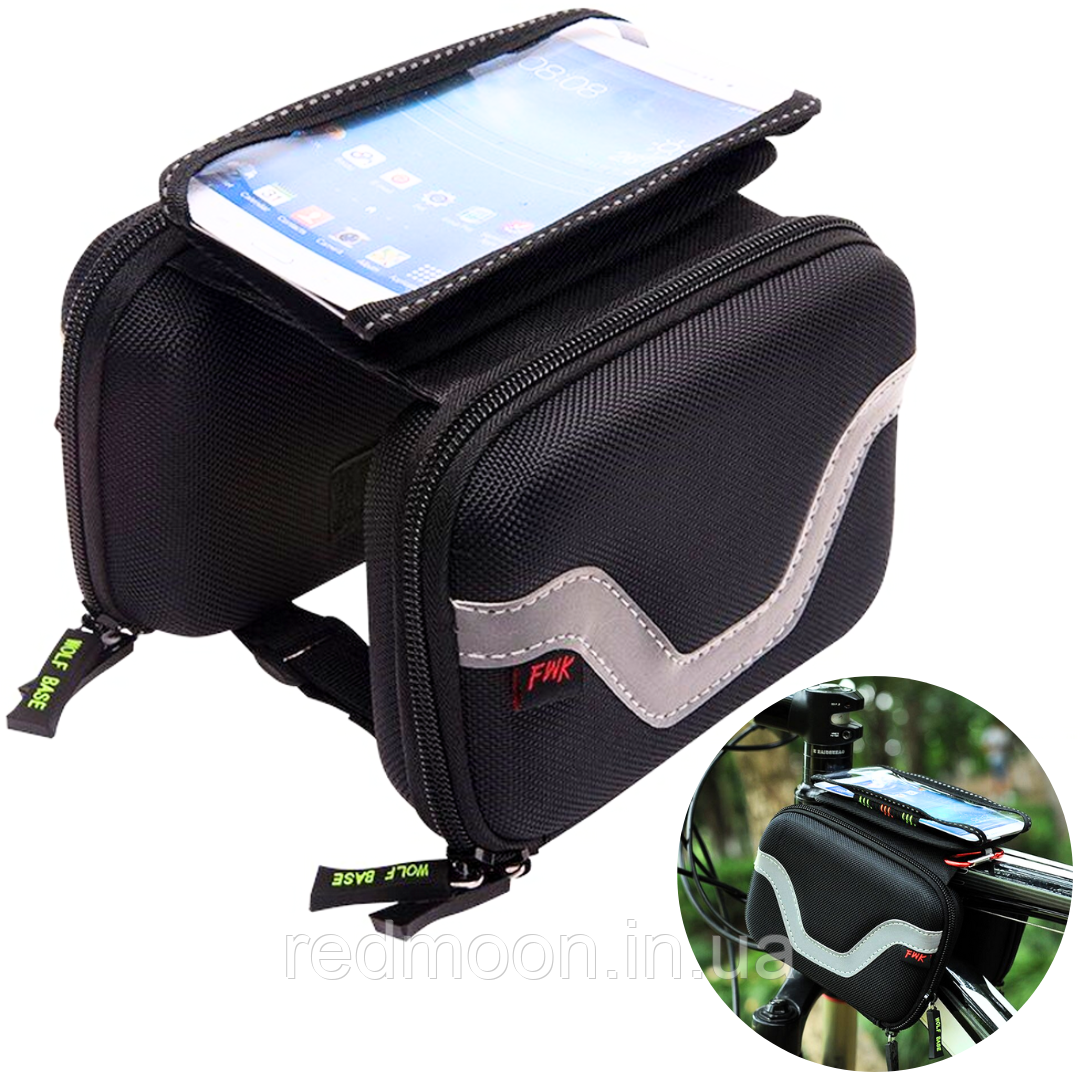 Велосипедна сумка на раму (17,5х15х12,5 см) з чохлом для телефону / Велосипедна сумка під раму / Нарамна сумка, фото 1