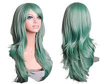 Перука хвиляста Мавки зелена 60 см з подовженим чубчиком