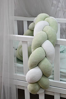Бампер-косичка на ліжечко Twins 120 см 3х-прядний olive