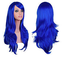 Перука хвиляста синя 60 см з подовженим чубчиком