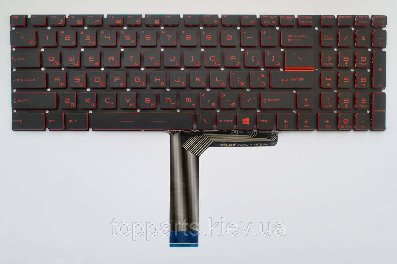 Клавіатура для ноутбука MSI GT72 чорна без рамки, під підсвічування, червоні символи UA/RU/US