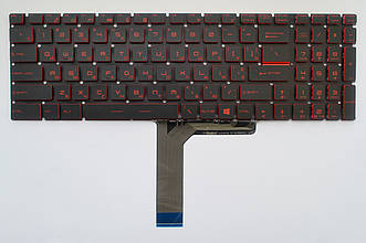 Клавіатура MSI GE62, GE72, GS60, GS70, GT72, WS60 чорна без рамки, під підсвічування, червоні символи UA/RU/US