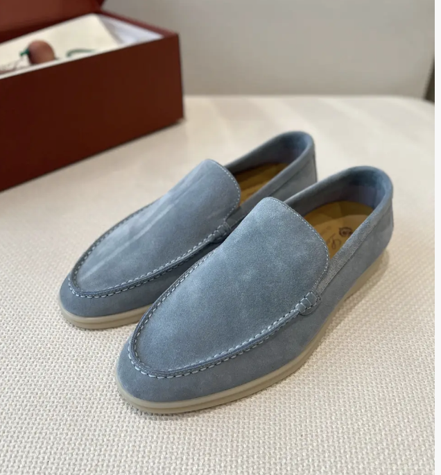 Чоловічі блакитні замшеві лофери Loro Piana Summer Walk Лоро Піана туфлі