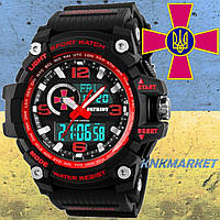 Тактичні багатофункціональні годинники Patriot 012+Box Чорний, Чорний із червоним