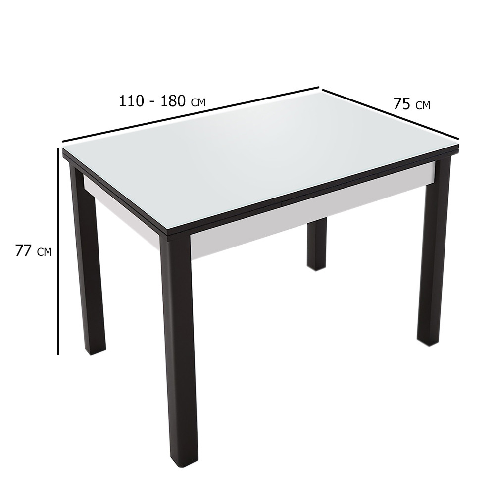 Білий розкладний стіл на кухню Марсель 110-180х75 см з дерев'яними ніжками кольору венге, фото 1