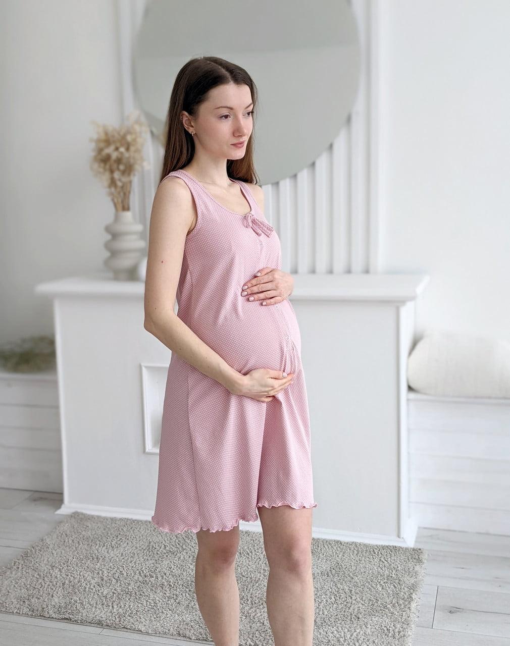 Нічна сорочка в пологовий зал (для вагітних і годування) Patricia, рожевий у горох - 42/44