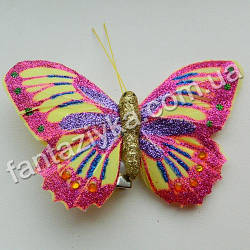 Метелик з блискітками та стразами 9,5см, жовтий з рожевим