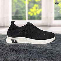 Кросівки жіночі чорні текстильні зі стразами Fashion 4081, фото 5