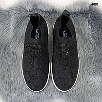 Кросівки жіночі чорні текстильні зі стразами Fashion 4081, фото 3