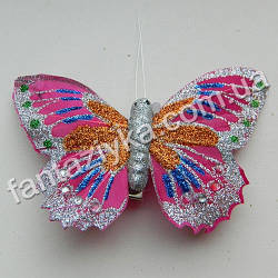 Метелик з блискітками та стразами 9,5см, рожевий зі сріблом