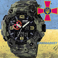 Тактичні багатофункціональні годинники Patriot 002BKSU ЗСУ Чорні + Коробка Камуфляж зелень