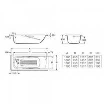 Ванна Roca PRINCESS 150 x 75 з ручками, без ніжок (A220470001), фото 3