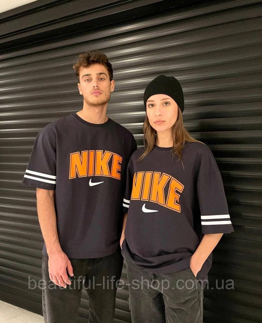Чорна бавовняна футболка брендова з лого Nike унісекс стильна  якісна для спорта та відпочинку