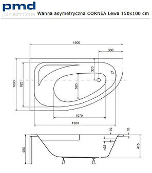 Ванна акрилова BESCO Cornea 150х100 лівостороння NAVARA05392, фото 2