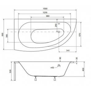 Ванна акрилова BESCO MILENA 150х70 лівостороння 00000006772, фото 2