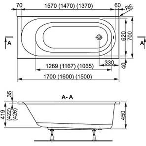 Ванна прямокутна Vagnerplast Kasandra 160 (VPBA167KAS2X-04), фото 2