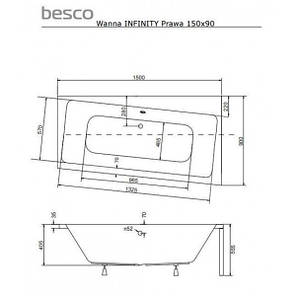 Ванна акрилова BESCO Infinity 150х90 правостороння 00000011104, фото 2