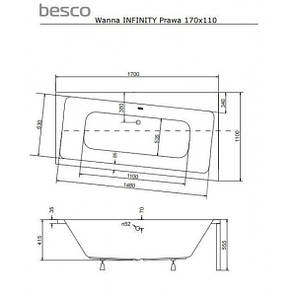 Ванна акрилова BESCO Infinity 170х110 правостороння 00000011106, фото 2