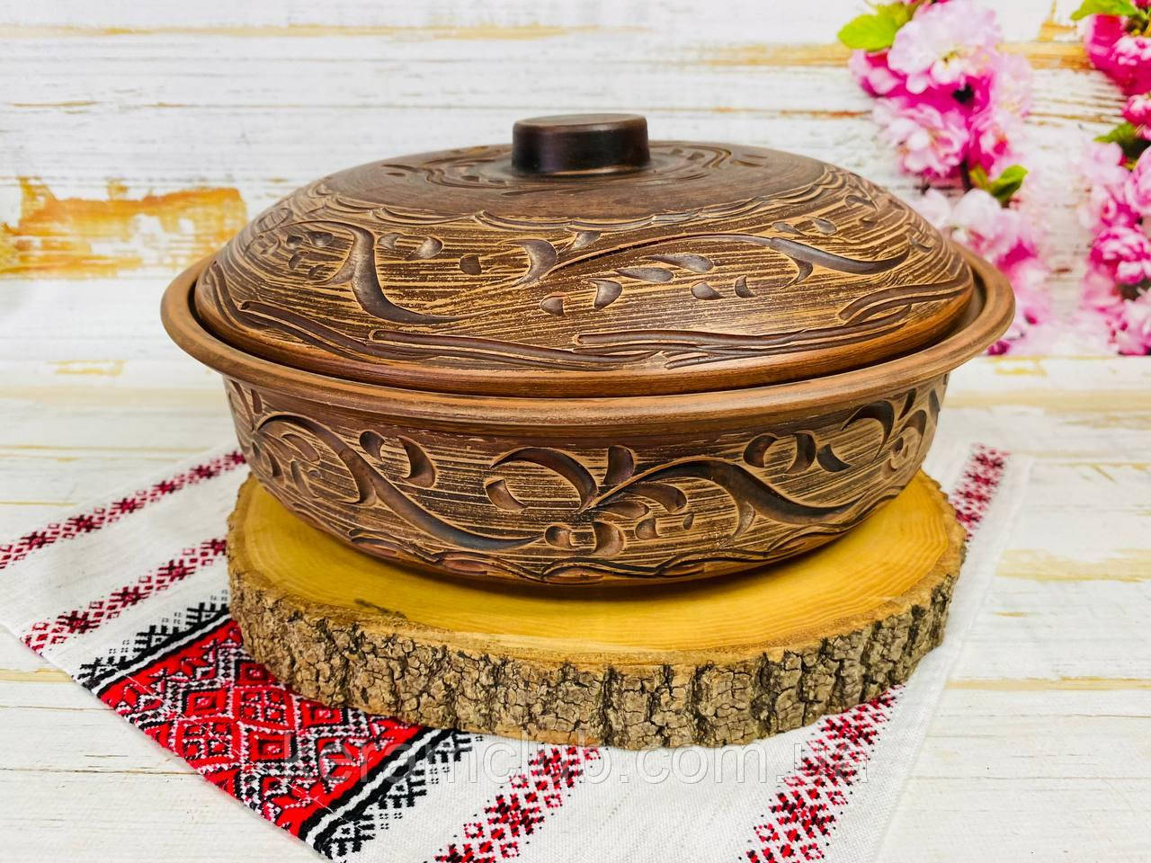 Пательня з червоної глини V 2.5 л Ангоб, фото 1