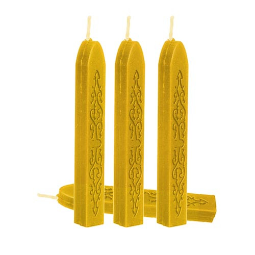 Сургуч із ґнотом для декорації пляшок та захисту пробки 5 шт - сургучна свічка золото, фото 1