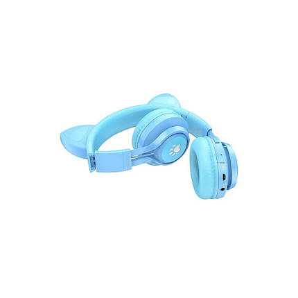 Бездротові навушники Hoco W39 Cat ear kids з LED-підсвіткою блакитний, фото 2
